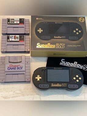 Hyperkin Supaboy Black Gold Portable Pocket Console Nintendo SNES Games Gameboy